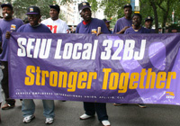 32BJ Members march down 5th Avenue