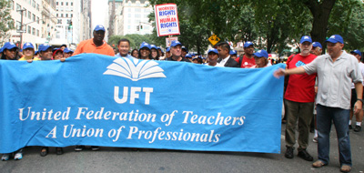 Michael Mulgrew UFT President and members march down 5th Avenue