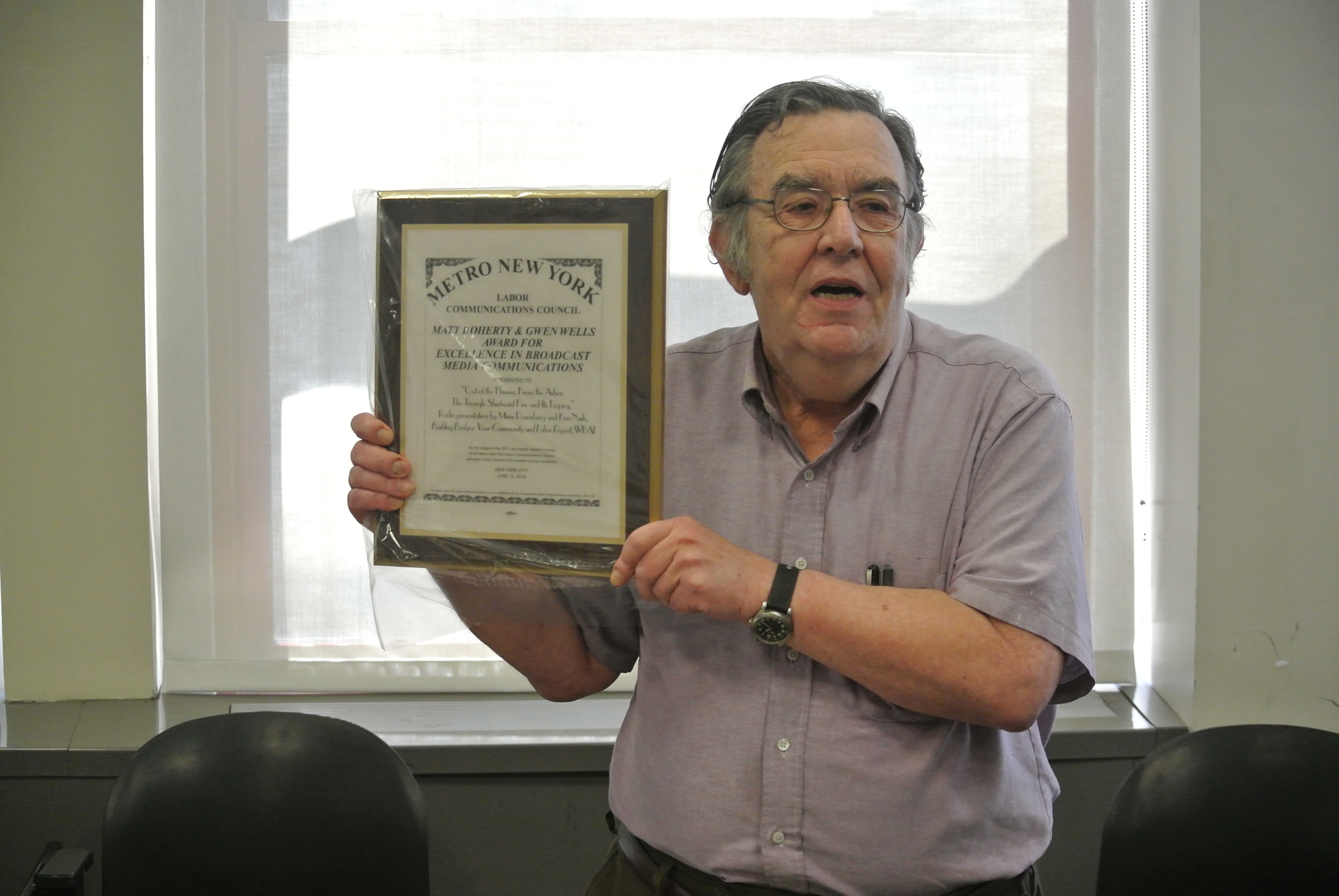 Ken Nash receives his Metro NY Labor award